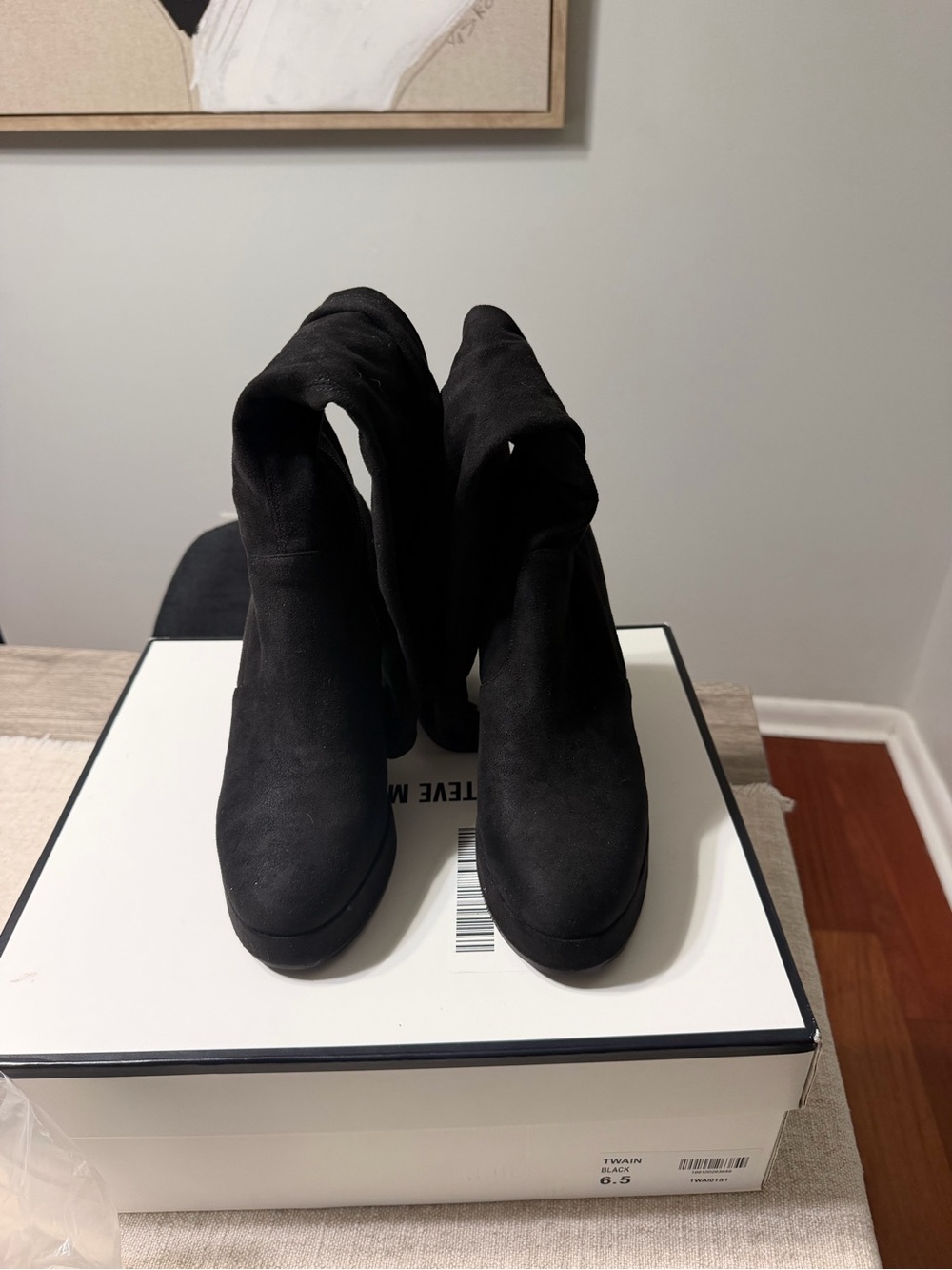 Steve Madden Black Suede High Heel Ankle Boots